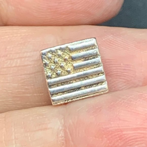 Solid Sterling Silver Stamped 925 American Flag Square Slide Charm - Picture 5 of 12